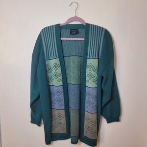 KRISS Made in Sweden Green Cotton Openfront Cardigan Size Medium
